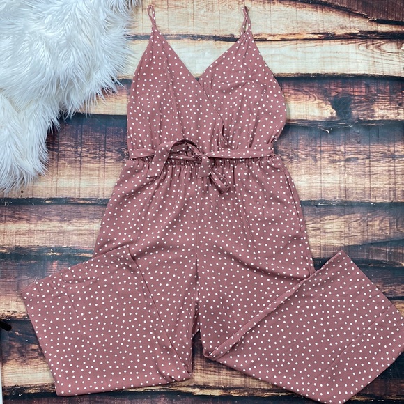 a new day Pants - a new day Pink Mauve Polka Dot Jumpsuit